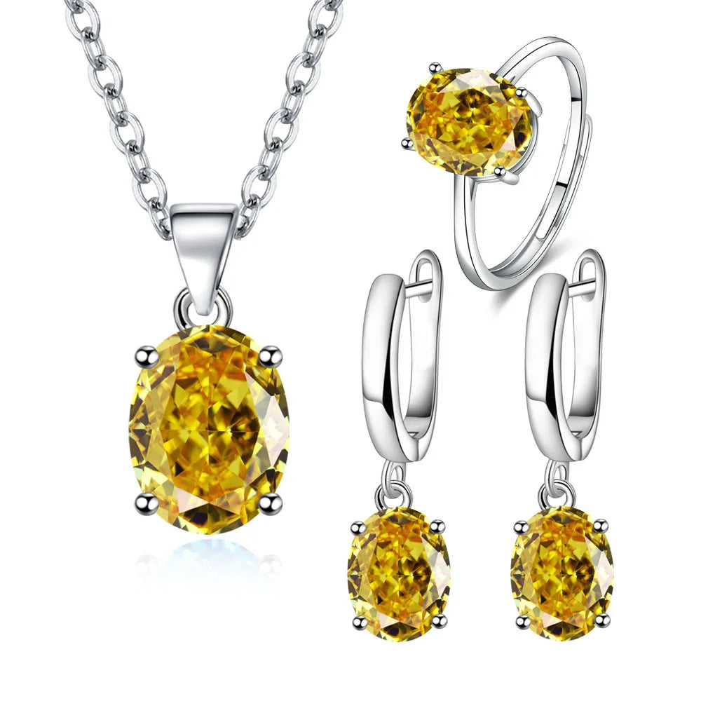 925 Silver Jewelry Sets Elegant Women's Ring Earrings Necklace Wedding Bridal Engagement Accessories