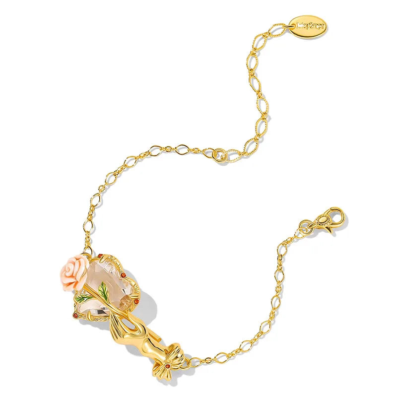 Women's Elegant Enamel Rose Gemstone Jewelry Set with Adjustable Ring Earrings Bracelet Necklace - Fashion Accessory Gift