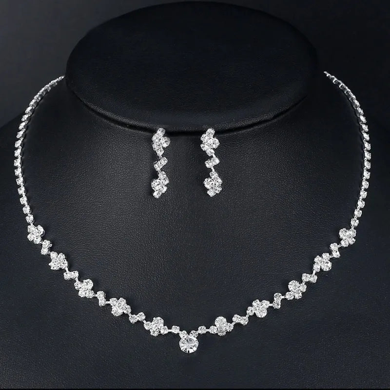 Vintage Crystal Jewelry Sets Geometric Choker Necklace Earrings Bracelet Wedding Neckchain Jewelry Sets Women Gift
