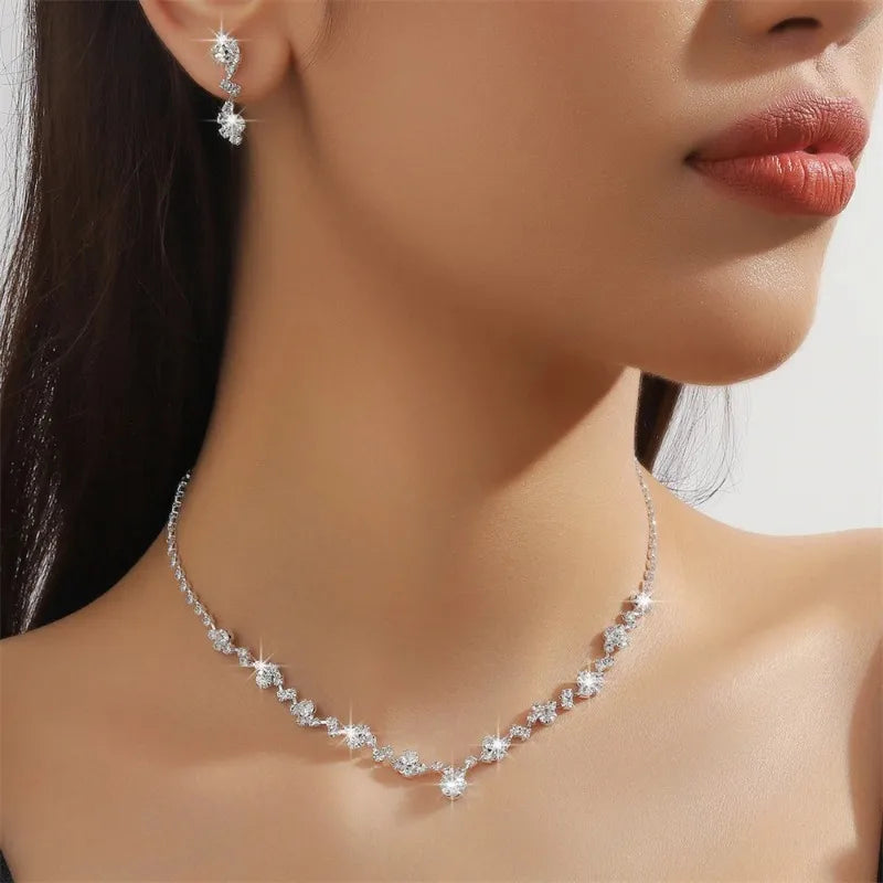 Vintage Crystal Jewelry Sets Geometric Choker Necklace Earrings Bracelet Wedding Neckchain Jewelry Sets Women Gift