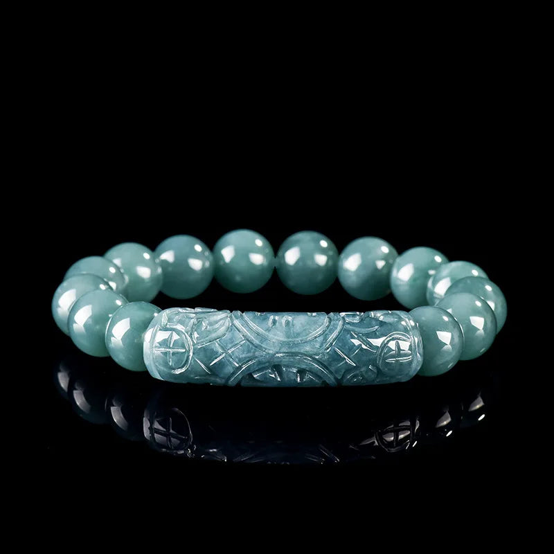Natural Emerald Burmese Jade Blue Water Ice Seed Curved Strip Beads Bracelet Jadeite Hand Woven Amulets Fashion Jewelry Gift