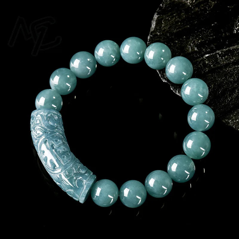 Natural Emerald Burmese Jade Blue Water Ice Seed Curved Strip Beads Bracelet Jadeite Hand Woven Amulets Fashion Jewelry Gift