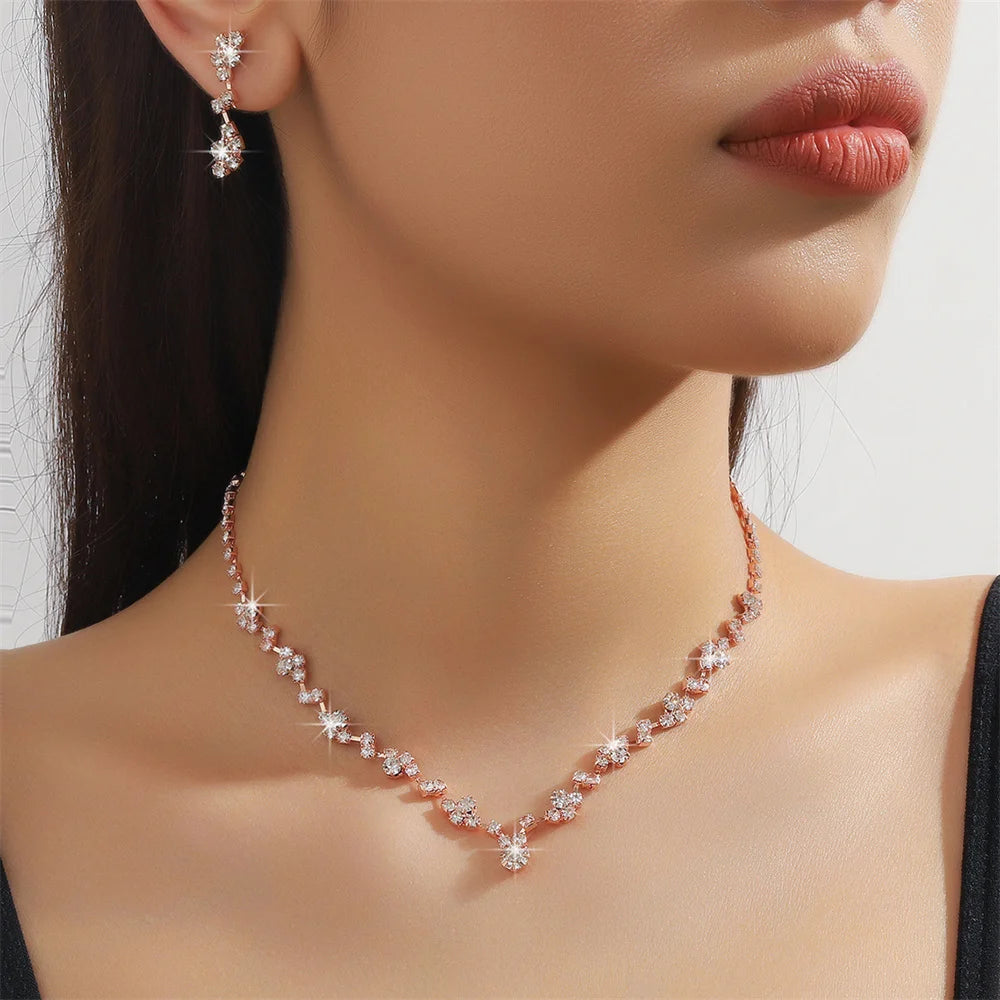 Vintage Crystal Jewelry Sets Geometric Choker Necklace Earrings Bracelet Wedding Neckchain Jewelry Sets Women Gift