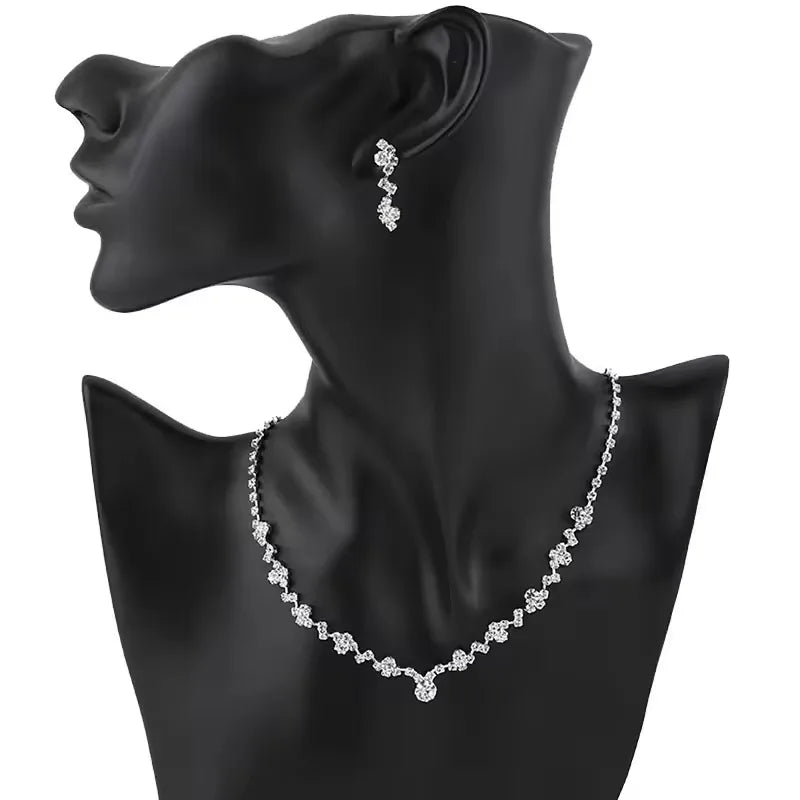 Vintage Crystal Jewelry Sets Geometric Choker Necklace Earrings Bracelet Wedding Neckchain Jewelry Sets Women Gift