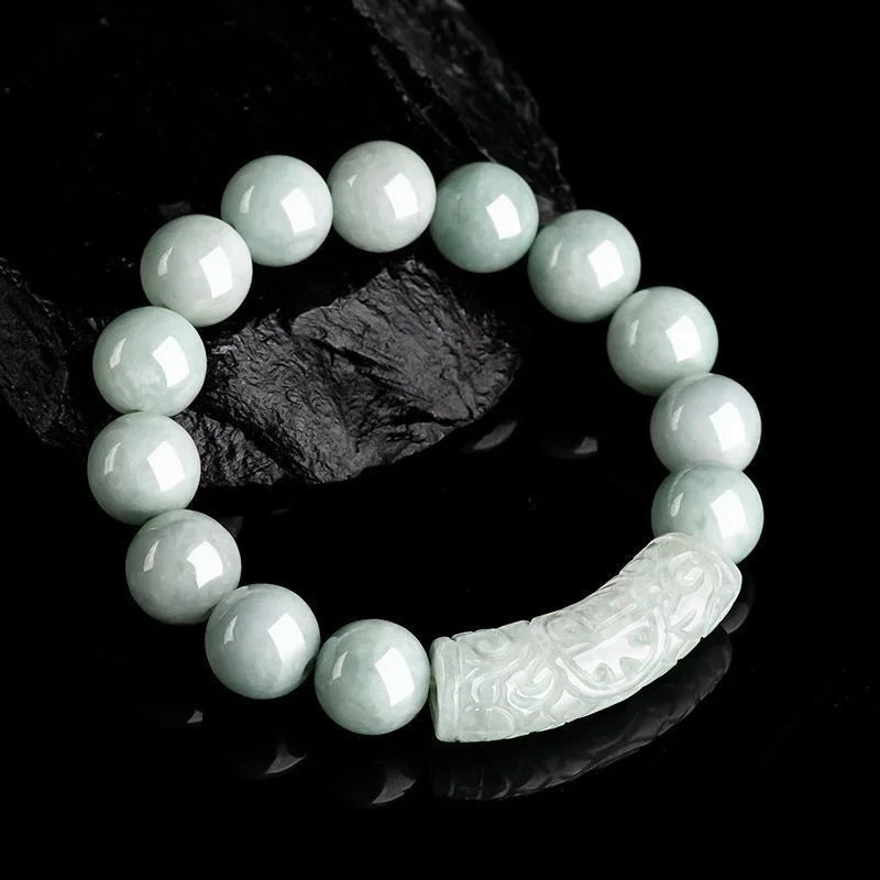 Natural Emerald Burmese Jade Blue Water Ice Seed Curved Strip Beads Bracelet Jadeite Hand Woven Amulets Fashion Jewelry Gift