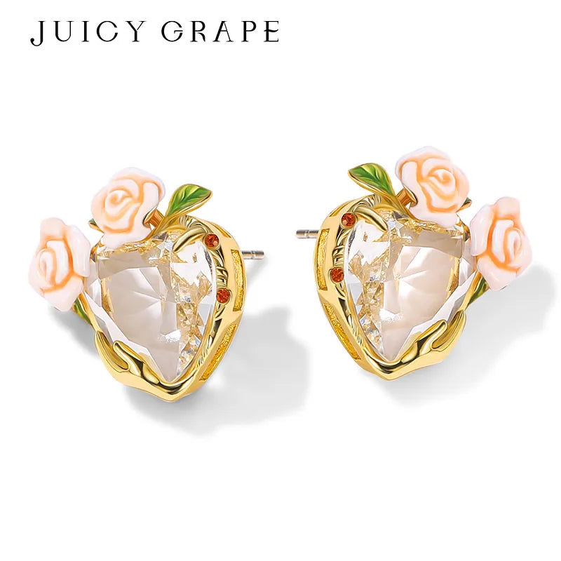 Women's Elegant Enamel Rose Gemstone Jewelry Set with Adjustable Ring Earrings Bracelet Necklace - Fashion Accessory Gift
