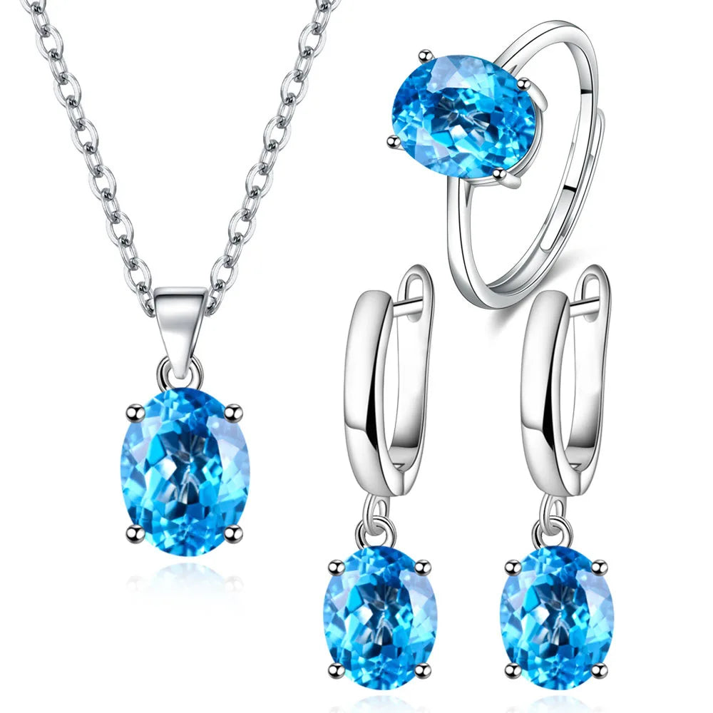 925 Silver Jewelry Sets Elegant Women's Ring Earrings Necklace Wedding Bridal Engagement Accessories