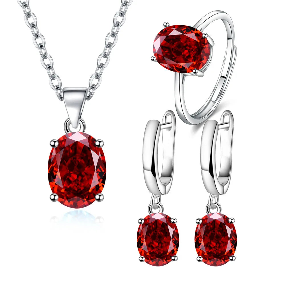 925 Silver Jewelry Sets Elegant Women's Ring Earrings Necklace Wedding Bridal Engagement Accessories